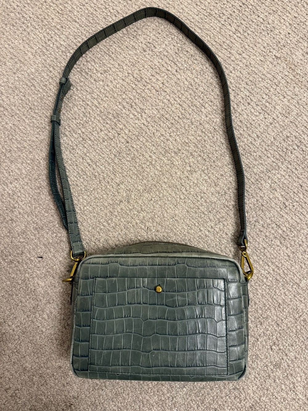 Madewell Croc-Embossed Forest Green Crossbody with Gold Hardware